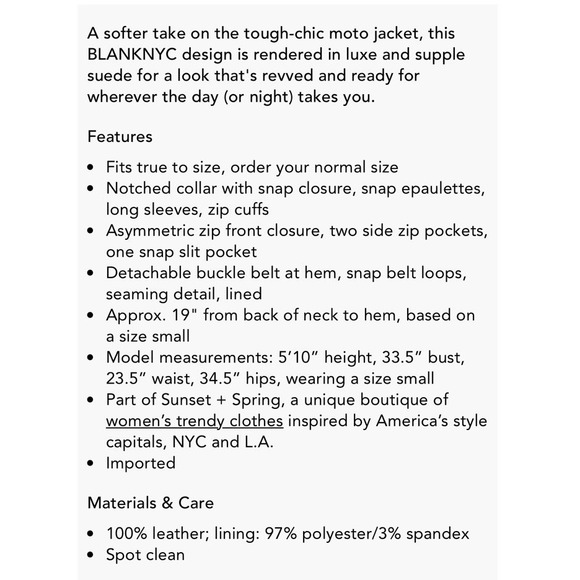 BLANKNYC 100% Suede Moto Jacket S Light Brown Cropped Retro Punk Alt Belted - Picture 11 of 11